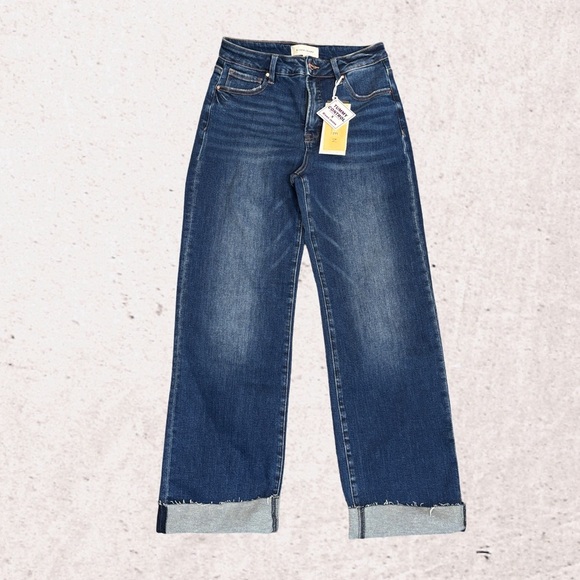 Blue Straight Leg Jeans with High-Rise Waist - Picture 1 of 4